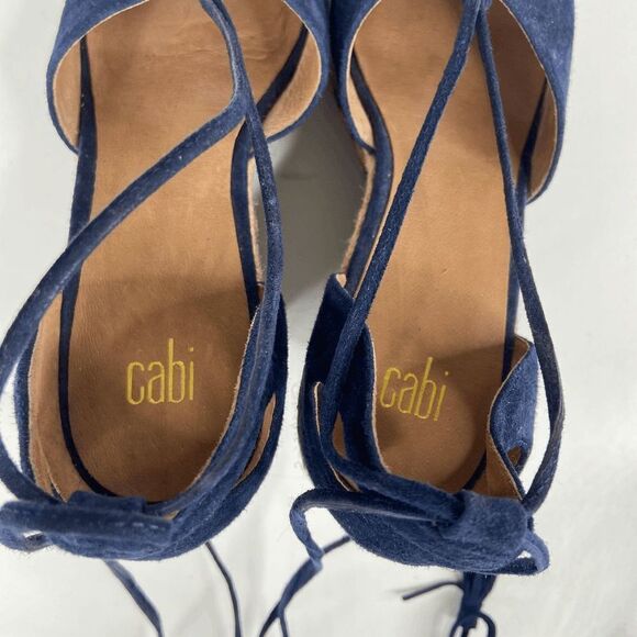 CAbi Isla Espadrille Ankle Wrap Tassel Bohemian Wedge Sandals Navy Blue Size 9 - Picture 6 of 8